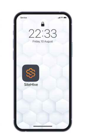 An iPhone home screen with the SiteHive app tile.