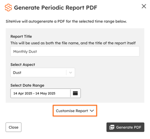 The PDF report preferences with the Events options ticked.
