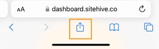 The Share icon on the Safari toolbar on an iPhone.