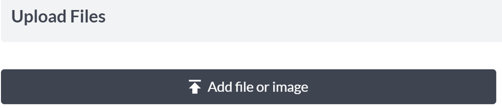 This image is of the 'upload files' section underneath the notes open text field. There is a title 'Upload Files' and an 'add file or image' button.